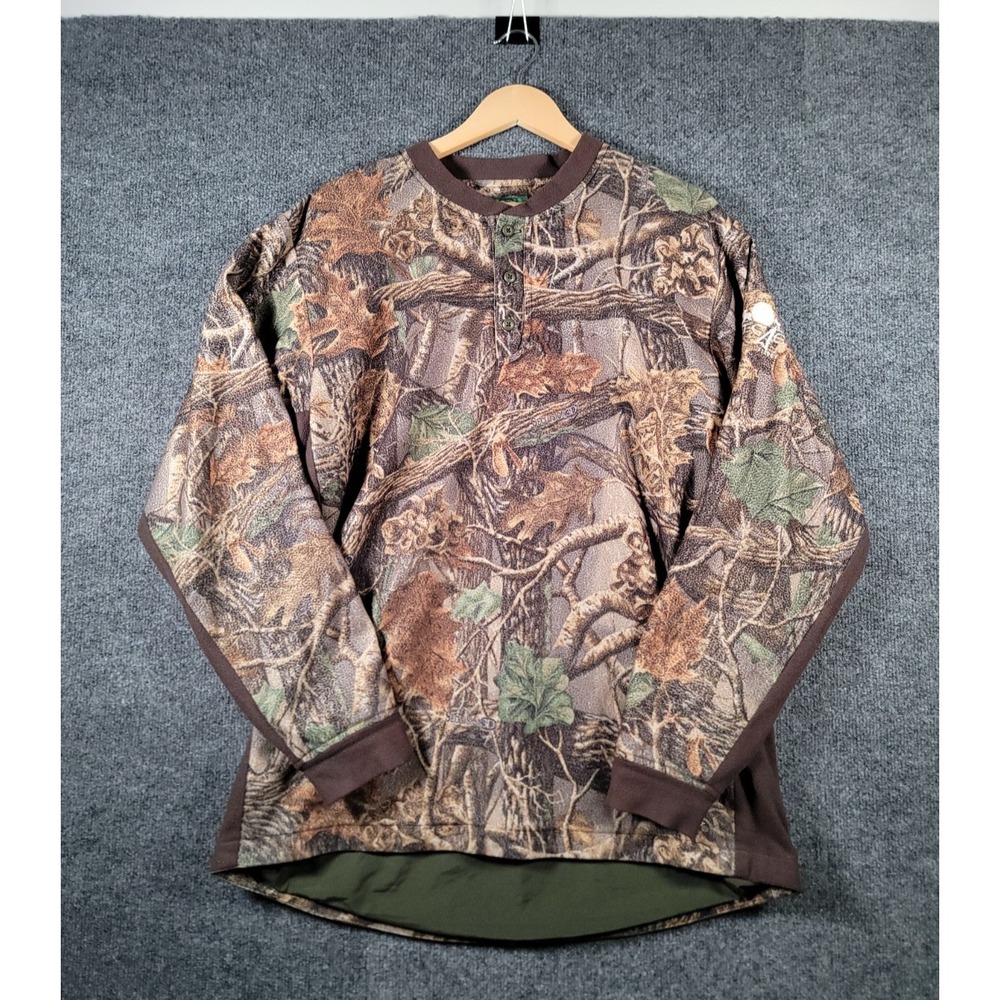 Cabelas Legacy Fleece Camo Shirt Jacket Henley Hunting Lined Windbreaker Large